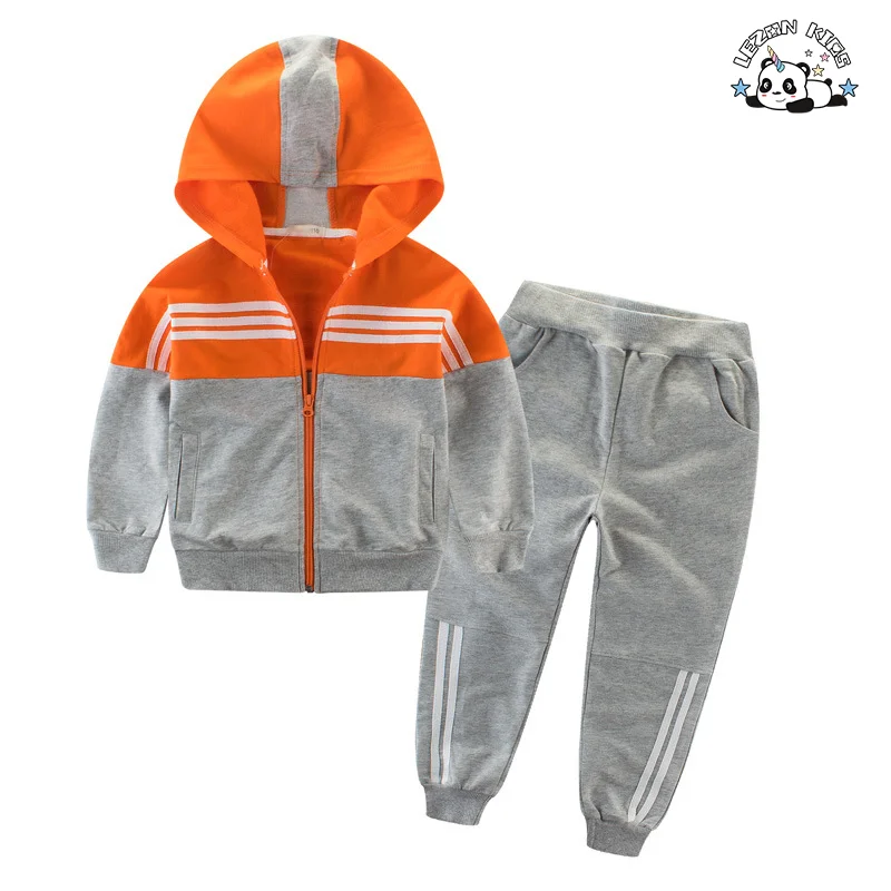 LEZONKIDS - Professional Factory Casual Striped Style Two Piece Children Clothing Suit Boy Hoodie Tracksuit